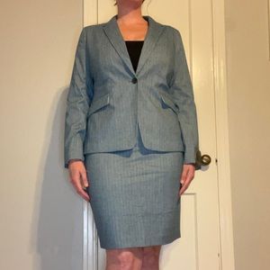 Banana Republic Washable Teal and White Herringbone Pencil Skirt Suit Size 12
